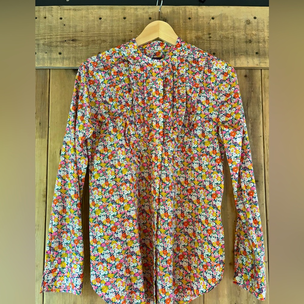 J. Crew Liberty Fabric floral tuxedo ruffle blouse